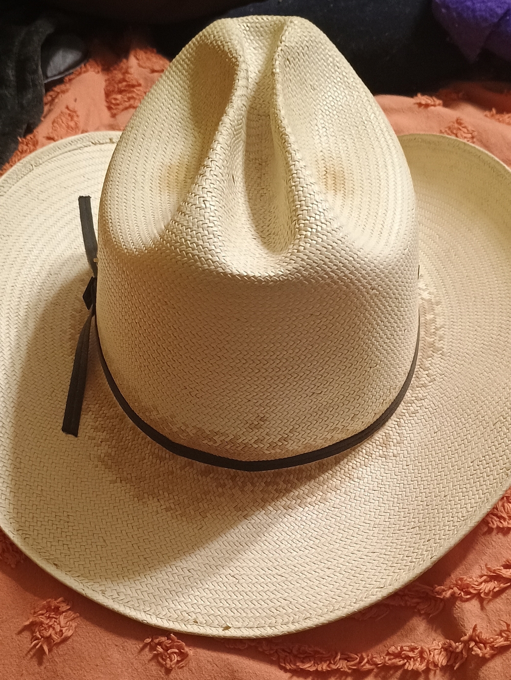 Stetson Natural Straw Western Hat with Black Band ( Sold As Is)